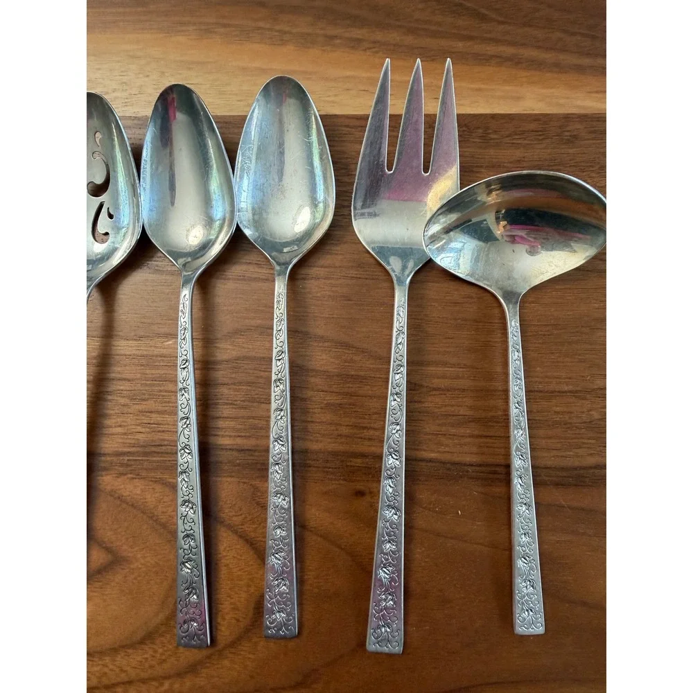 1847 Rogers Bros Silver Lace Silverplate‎ Serving Set 6pc Silver Floral Scroll